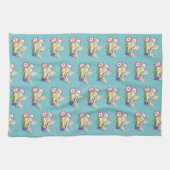 Fennek Fuchs Rosa Lila Blumen Süß Blau Botanisch Geschirrtuch (Horizontal)
