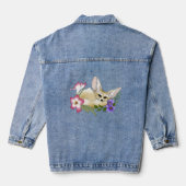 Fennek Fuchs Rosa Lila Blumen Süß Blau Botanisch Jeansjacke (Rückseite)