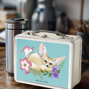 Fennek Fuchs Rosa Lila Blumen Süß Blau Botanisch Metall Brotdose
