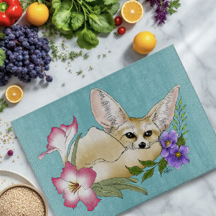 Fennek Fuchs Rosa Lila Blumen Süß Blau Botanisch Schneidebrett