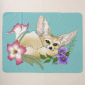 Fennek Fuchs Rosa Lila Blumen Süß Blau Botanisch Sherpadecke (Vorderseite (Horizontal))