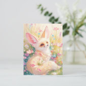 Fennekfuchs auf sonniger rosa Wildblumenwiese Postkarte (Stehend Vorderseite)
