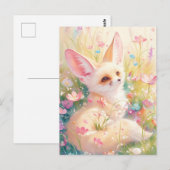 Fennekfuchs auf sonniger rosa Wildblumenwiese Postkarte (Vorne/Hinten)
