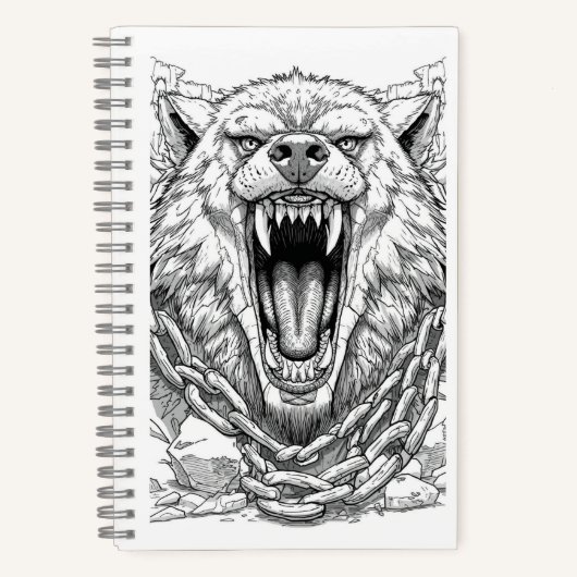 Fenrir Bound Wolf Norse Mythology Sketch Art Noteb Notizblock (Vorderseite)