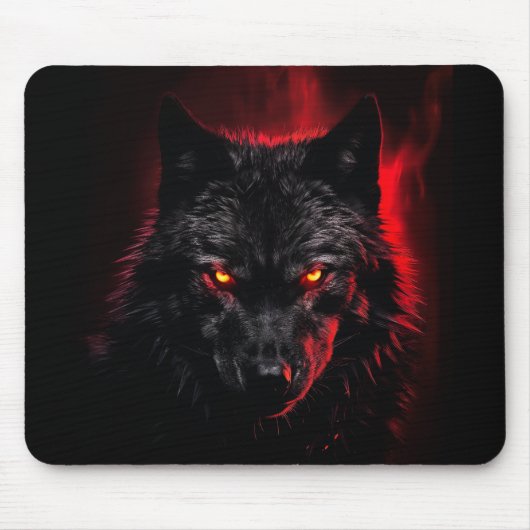 Fenrir - Schwarzer Wolf mit roten Augen Mousepad (Vorne)