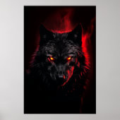 Fenrir - Schwarzer Wolf mit roten Augen Poster (Vorne)