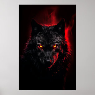 Fenrir - Schwarzer Wolf mit roten Augen Poster