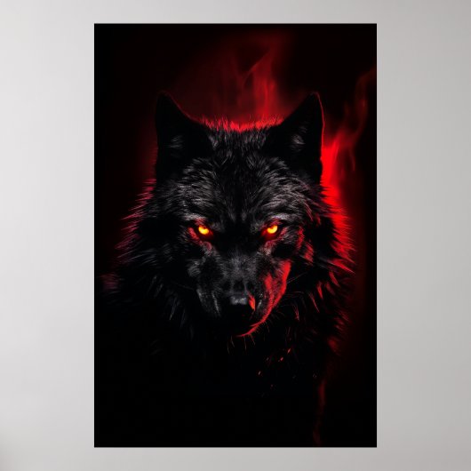 Fenrir - Schwarzer Wolf mit roten Augen Poster (Vorne)