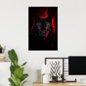 Fenrir - Schwarzer Wolf mit roten Augen Poster (Heimbüro)