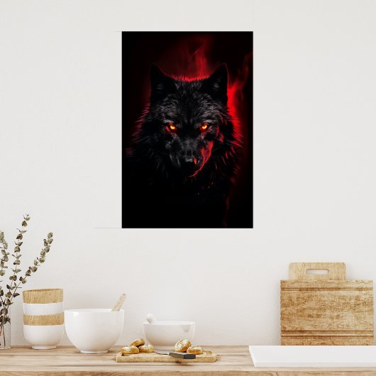 Fenrir - Schwarzer Wolf mit roten Augen Poster (Küche)