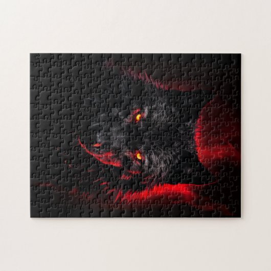 Fenrir - Schwarzer Wolf mit roten Augen Puzzle (Horizontal)