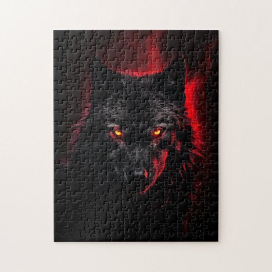 Fenrir - Schwarzer Wolf mit roten Augen Puzzle (Vertikal)