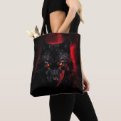 Fenrir - Schwarzer Wolf mit roten Augen Tasche (Von Nahem)