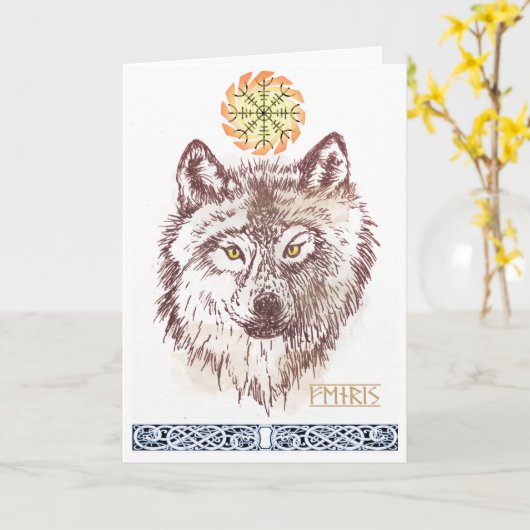Fenrir viking wolf card karte (Gelbe Blume)