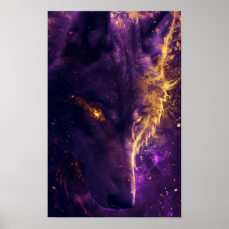 Fenrir Wolf Dark Neon Gothic Cyberpunk Gold Poster
