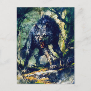 Fenrir Wolf ketten in mystischer Szene Feiertagspostkarte
