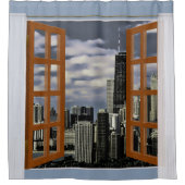 Fenster-Ansicht-Chicago-Skyline Duschvorhang (Vorderseite)