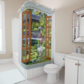 Fenster-Ansicht des chinesischen Gartens Duschvorhang