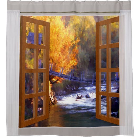 Fenster-Ansicht-Fall-Szenen-Nebenfluss u. Duschvorhang (Vorderseite)