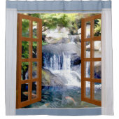 Fenster-Ansicht-Garten-Wasserfall mit Koi Teich Duschvorhang (Vorderseite)
