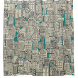 Fenster aquamarin duschvorhang