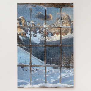 Fenster Blick Winter in Bergen Puzzle
