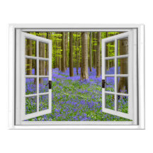 Fenster "Bluebells and Trees View Imitats"