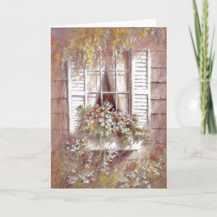 Fenster, Blumen und Fensterläden  Frühlingsschönhe Karte