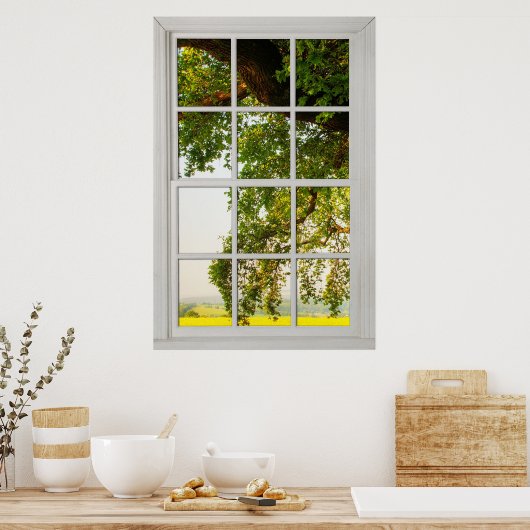 Fenster "Country Oak Tree" mit einer Anzeige Poster (Küche)