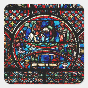 Fenster, das den barmherzigen Samariter darstellt Quadratischer Aufkleber