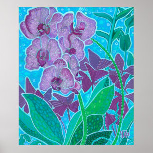 Fenster-Garten-Orchideen-Blumen-Blumen-Kunstmalere Poster