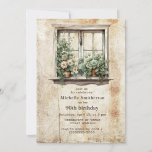 Fenster-Garten-Sukkulenten Rustikal 90. Geburtstag Einladung