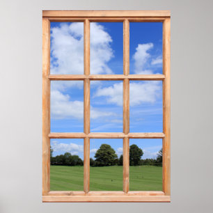 Fenster "Green Grass, Trees and Blue Sky Imitats" Poster
