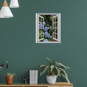 Fenster "Hydrangea Garden View Fake" Poster