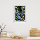 Fenster "Hydrangea Garden View Fake" Poster (Küche)