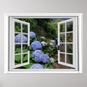 Fenster "Hydrangea Garden View Imitats" Poster
