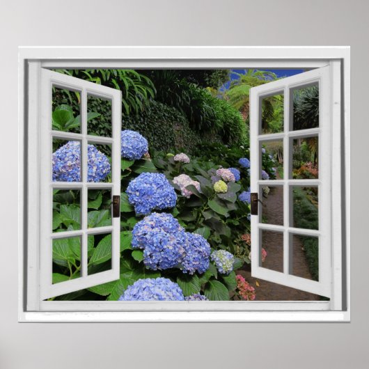 Fenster "Hydrangea Garden View Imitats" Poster (Vorne)