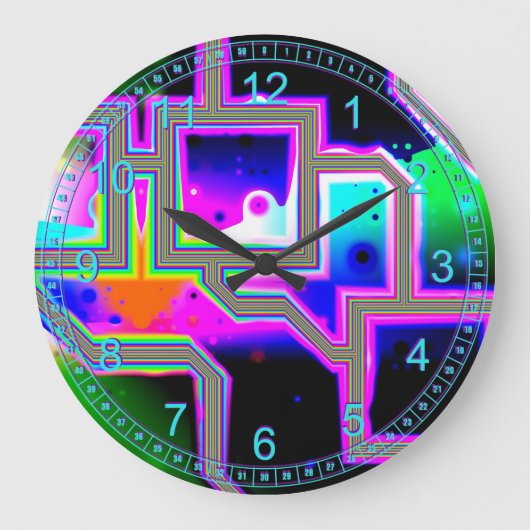 Fenster ins Universum - Magenta und Cyan Abstrakt Große Wanduhr (Vorderseite)