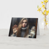 Fenster "Mädchen und Katzen berühren" Karte (Gelbe Blume)
