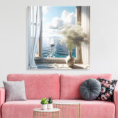 Fenster mit Blick auf den Segelschiff Leinwanddruck (Insitu (Wohnzimmer))