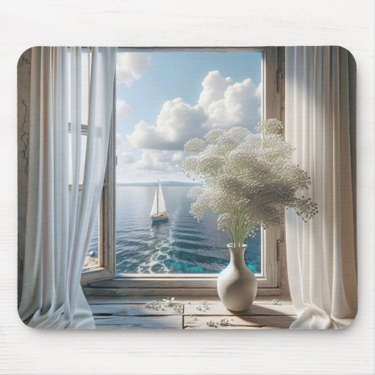 Fenster mit Blick auf den Segelschiff Mousepad (Vorne)