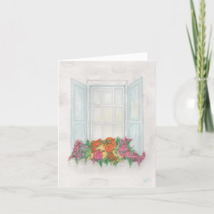 Fenster mit Blume in Bloom Feiertagskarte