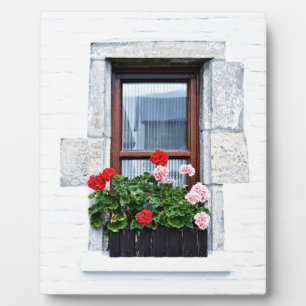 Fenster mit roten Blume an der weißen Wand Fotoplatte
