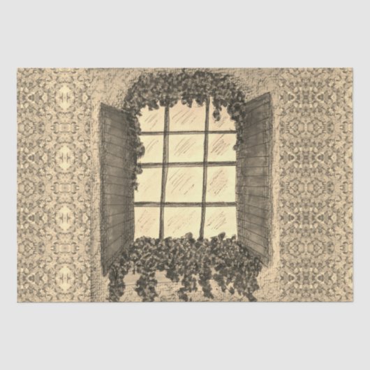 Fenster mit Shutters SEPIA Seidenpapier (Vorderseite)