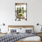 Fenster mit Spitzen-Vorhang und Tulpen Leinwanddruck (Insitu (Schlafzimmer))