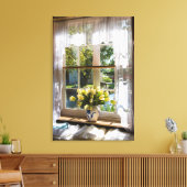 Fenster mit Spitzen-Vorhang und Tulpen Leinwanddruck (Insitu (Wohnzimmer))