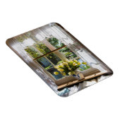 Fenster mit Spitzen-Vorhang und Tulpen Magnet (Rechte Seite)