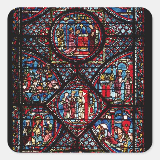 Fenster mit Szenen Quadratischer Aufkleber (Vorderseite)