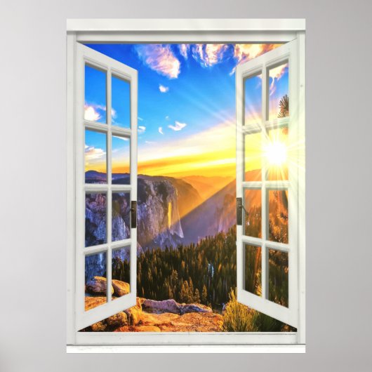 Fenster "Mountain Sunrise View Trompe l'oeil Imita Poster (Vorne)