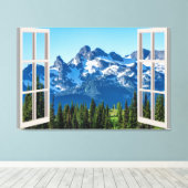 Fenster "Mountain View Fake" Zuhause Leinwanddruck (Insitu (Holzboden))